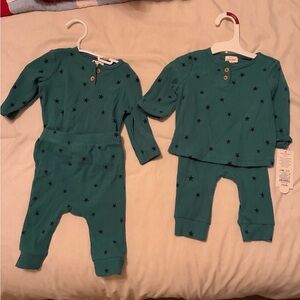 TWIN Teal Star-Patterned Baby Outfit Set